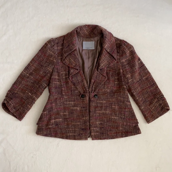 Classiques Entier | 3/4 Sleeve Cotton Wool Alpaca Blend Tweed Open Jacket (L) - Picture 3 of 16